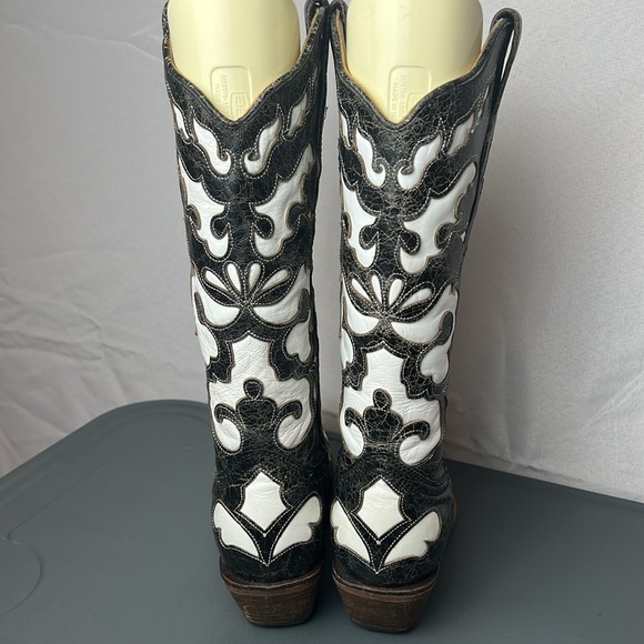 Corral Vintage Black Beetle and White Laser Inlay Western Boots A1965 Size 7M - Picture 6 of 12